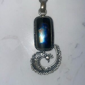 Antique Style Labradorite Peacock Silver Pendant